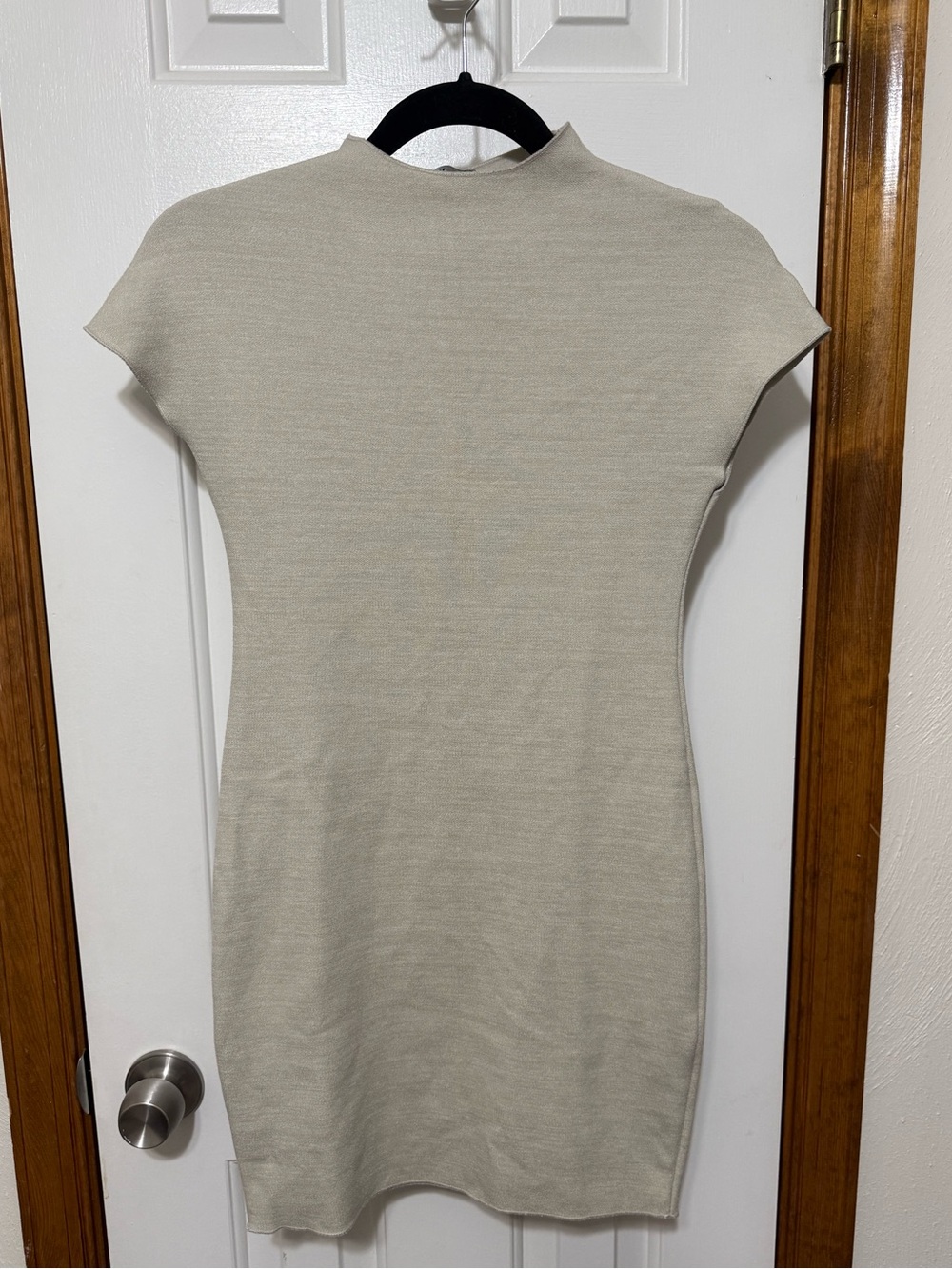 Zara Light Beige Mock Neck Knit Mini Dress|Size M